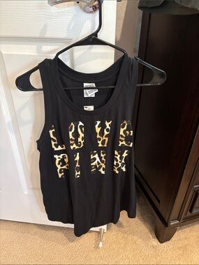PINK Victoria's Secret Black Tank Top with Leopard Print Logo